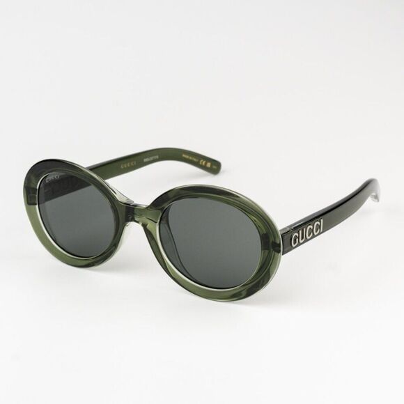NEW Gucci GG1722SA 005 Transparent Dark Green Smoke Grey Unisex Oval Sunglasses - Picture 1 of 11